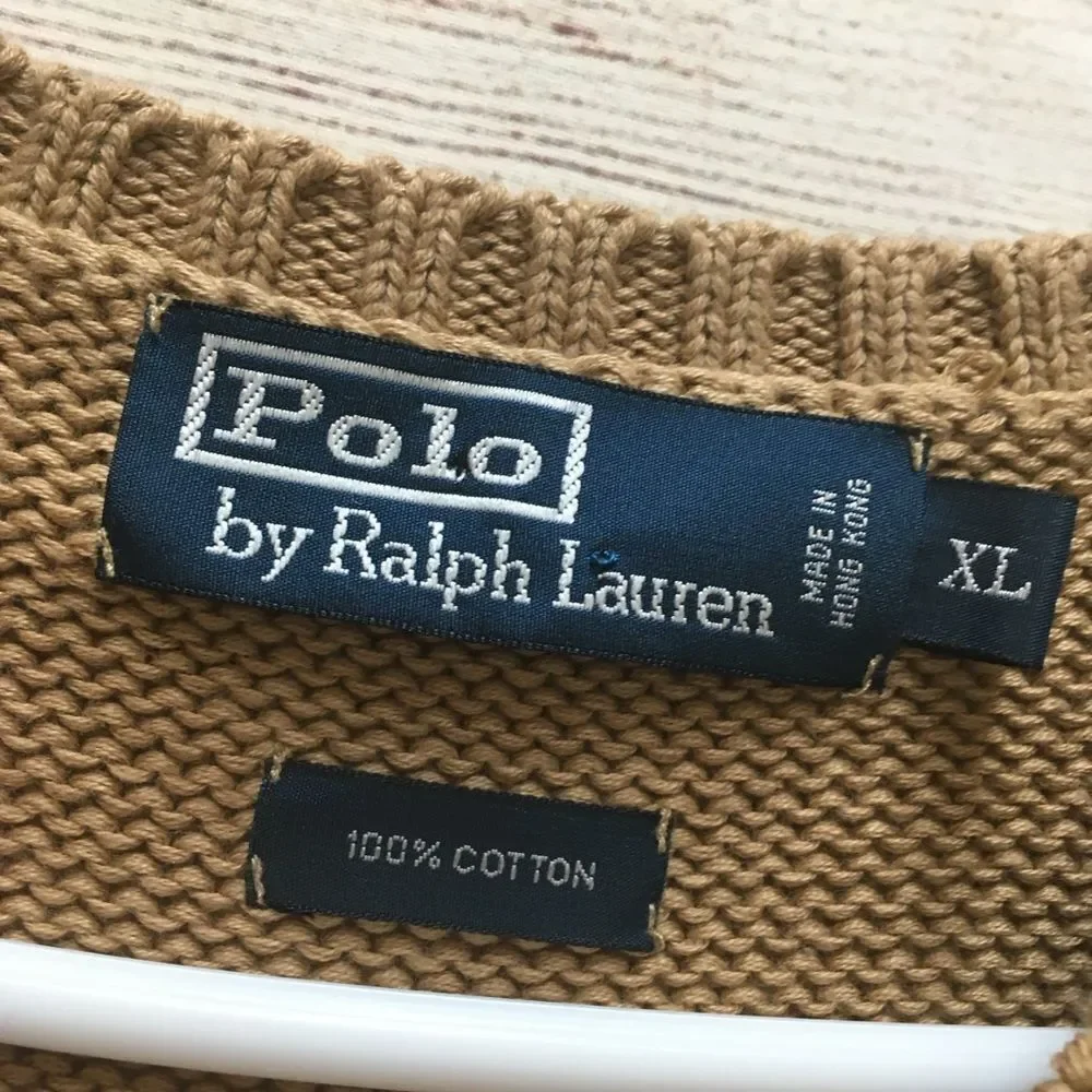 VINTAGE POLO RALPH‎ LAUREN TAN SWEATER VEST IN 100% COTTON